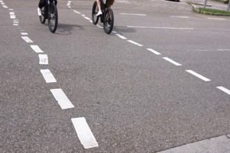 Displaced road markings, symbolic image of need for renovation, Germany