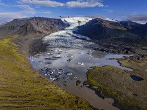 Ice floes, glacier, glacier tongue, glacier lake, sunny, morning mood, mountains, reflection,