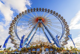 Ferris wheel in front of a white-blue sky, Festwiese, Theresienwiese, Oktoberfest, Munich, Upper
