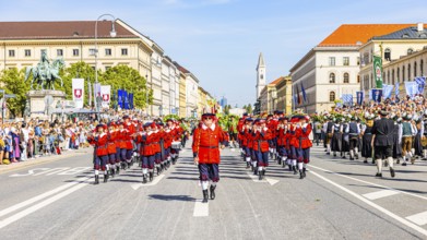 Marching band of the Teisnach volunteer fire brigade in Lower Bavaria, traditional traditional