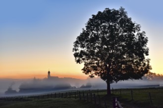 Sunrise at the pilgrimage church of the Visitation of the Virgin Mary in Ilgen im Allgäu, Bavaria,