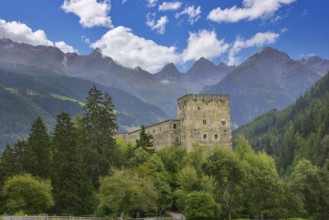 Berneck Castle in the Kaunertal, in the background the Gsallkopf (3278 m) in the Ötztal Alps,