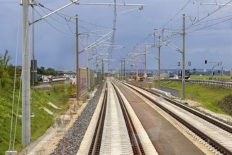 Track system of the new railway line between Wendlingen and the new airport station. The section of