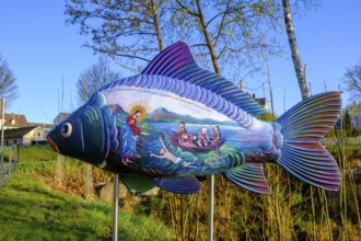 Morning atmosphere, fog at the Fischhof, Fischhofpark, Tirschenreuth, Upper Palatinate, Bavaria,