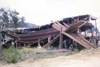 Boatbuilding, Mersing, Johor, Malaya, Malaysia, south east Asia 1964