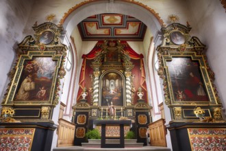 Interior view of the altar, St. Blasius Chapel, Burgrain near Willisau, Canton Lucerne, Switzerland