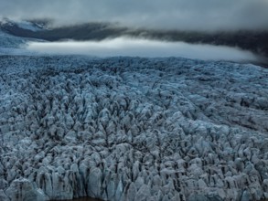 Glacier, glacier tongue, summer, evening mood, clouds, aerial view, Fjallsjökull, Vatnajökull