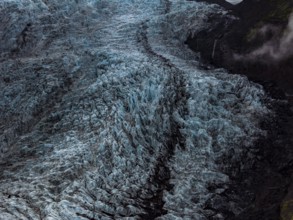 Glacier, glacier tongue, mountains, cloudy, summer, aerial view, Fjalljökull, Skaftafell, Iceland
