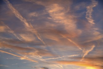 Contrails in the evening sky, Bavaria, Germany