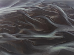 River, river course, river delta, aerial view, sediments, structures, South Iceland, Iceland