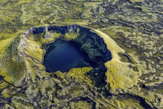 Crater, volcanic crater, crater lake, aerial view, sunny, summer, Laki crater, Lakagigar,