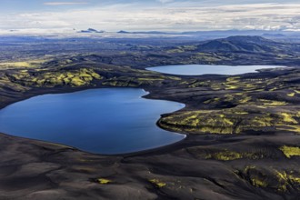 Lakes, mountains, mountain landscape, glacier, aerial view, sunny, summer, Langisjör, behind