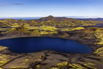 Lake, mountains, mountain landscape, aerial view, sunny, summer, Langisjör, Icelandic Highlands,