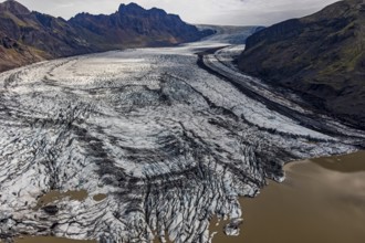 Glacier tongue, glacier edge, glacier, lake, glacier lagoon, aerial view, black ice, climate