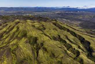 Mountains, glacier, aerial view, sunny, summer, Icelandic Highlands, Vatnajökull, Iceland