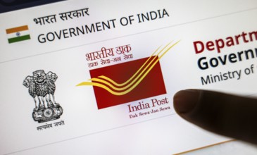 New Delhi, India – August 23, 2025: In this photo illustration, the India Post logo is seen on a