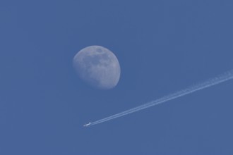 Boeing 737 jet passenger aircraft of Norweign Air with a vapour trial or contrail behind flying in