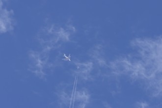 Two airliners Airbus A380 jet passenger aircraft of Emirates airlines and a Boeing 737 of Norweign