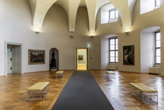 Interior design and exhibition rooms in the Würzburg Residence, imposing 18th century palace with