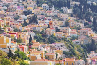 Colourful houses, Chorio, Symi Island, Dodecanese Islands, Greece
