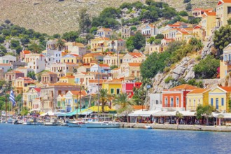 View of Gialos Harbour, Gialos, Symi Island, Dodecanese Islands, Greece