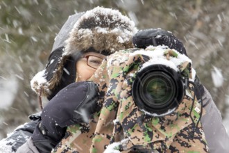 Photographer Veronique Amiard photographs the landscape in winter, Heavy snowfall, Gaspesie