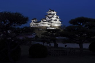 Himeji Castle in blue hour, dusk, illuminated, Himeji, Hyogo Prefecture, Japan