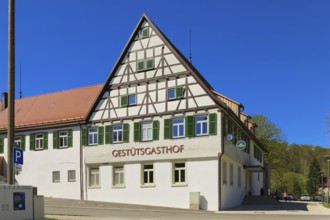Gestütsgasthof near the stud farm and the Lauterquelle, catering, restaurant, building,