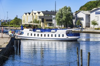 The MS Sunningen, an archipelago boat, docks in the guest harbour of Uddevalla, Bohuslän, Västra