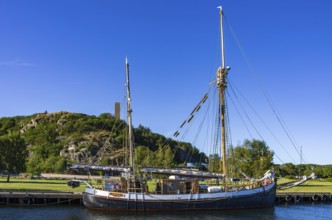 The ketch TS BRITTA is moored at the quay in the guest harbour of Uddevalla, Bohuslän, Västra