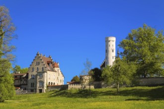 Lichtenstein Castle, fairytale castle of Württemberg, romantic fairytale castle on the eaves of the