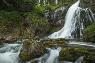 Summer nature experience at the Golling waterfall with lots of water, Golling an der Salzach,