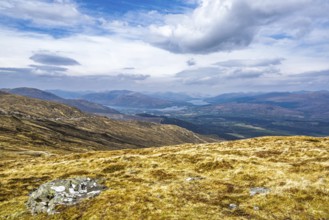 View from Nevis Range Mountains, Grampian Mountains, Fort William, Highland, Lochaber, Scotland, UK
