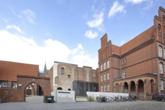 Archway to the entrance of the European Hanseatic Museum and Ernestine School, Old Town, Lübeck,