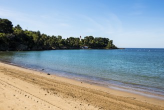 Picturesque beach and lighthouse, Plage de La Baumette, Saint-Raphaël, Massif de l'Esterel, Esterel