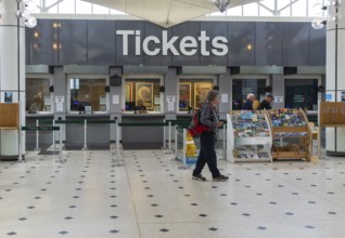 Ticket office inside Plymouth railway station, city of Plymouth, Devon, England, UK