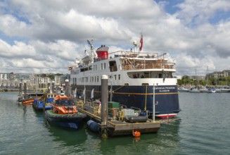 Hebridean Princess historic cruise ship vessel, Sutton Harbour, Plymouth, Devon, England, UK