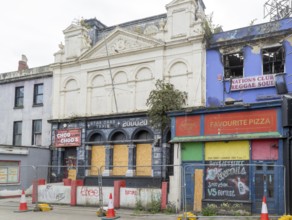 Derelict abandoned nightclub buildings Martin Street in city centre, city of Plymouth, Devon,