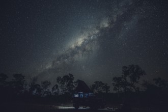 Milky Way in the Australian outback. Camping in a Landrover rooftop tent, Australia