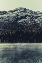 Autumn atmosphere on a cold morning in the Engadin in the Swiss Alps