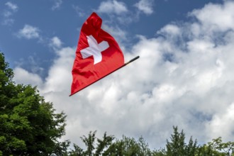 Swiss flag, Interlaken, Canton of Bern, Switzerland