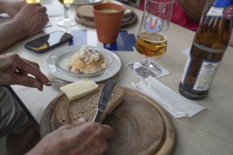 Brotzeit in Franconia, Franconian Obazda, prepared cheese served with bread in an inn, Franconia,