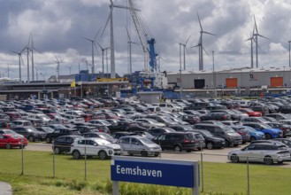 Car park at the ferry port of Eemshaven, in the Ems estuary ferry to the German North Sea island of