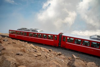 Colorado Springs, Colorado - The Manitou and Pikes Peak Railway at the summit of Pikes Peak. The