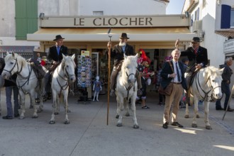 Guardians of the Camargue, traditional shepherds, riders on Camargue horses, pilgrimage, procession