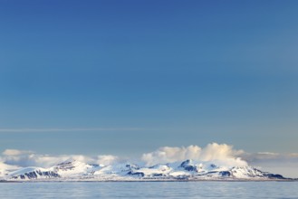 Mountain range, snow, sea, Spitsbergen, Svalbard