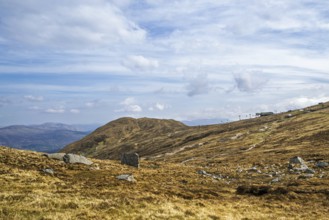 View of Nevis Range Mountains, Grampian Mountains, Fort William, Highland, Lochaber, Scotland, UK