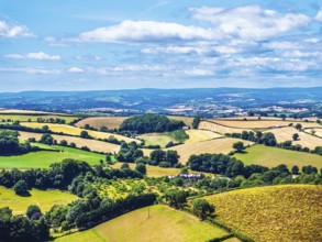 DefaultFarms and Fields over Torquay from a drone, Devon, England, United Kingdom