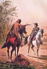 Robbery in the open countryside, dangerous encounter between a Quaker and a highwayman on