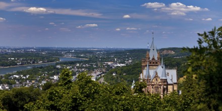 Drachenburg Castle overlooking the Rhine Valley, Siebengebirge, Königswinter, North